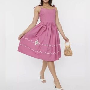 VGUC Unique Vintage Retro Style Mauve Pink Angelfish Dress Size L 10-12 Pin Up